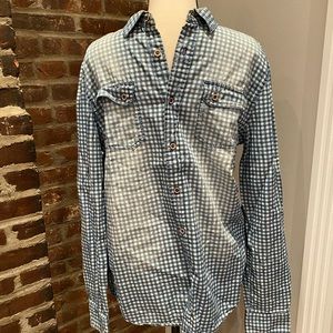 Distressed checkered button up